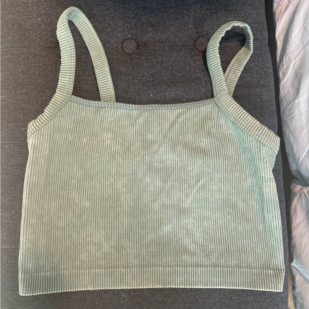 Sleeveless Ribbed Crop Tank Top - Sage Green